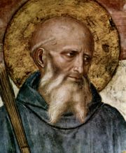 Saint Benedict, father of Western monasticism and author of Rule of St Benedict. Detail from fresco by Fra Angelico, c. 1437–46.