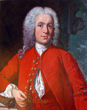 Wedding portrait of Linnaeus painted by J.H. Scheffel in 1739. Considered scandalous because he is showing some abdominal skin.