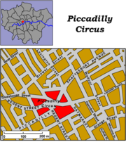 The West End and Piccadilly Circus, 51°30′36″N, 0°8′4″W.