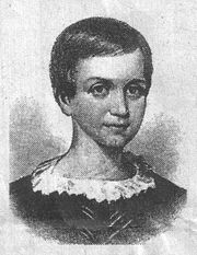 A drawing of the young Emily Dickinson, age nine. It was made from a portrait featuring Emily, Austin and Lavinia as children.